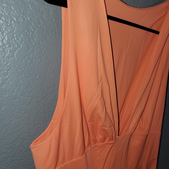 VINTAGE 60/ 70's Maxi Dress Sz 6 V neck sleeveless Tangerine color - Picture 10 of 12
